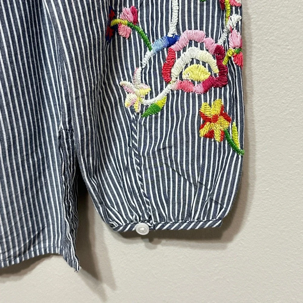 Talbots Floral Embroidered Striped Blouse Tunic‎ Womens XS Boho Lightweight Top